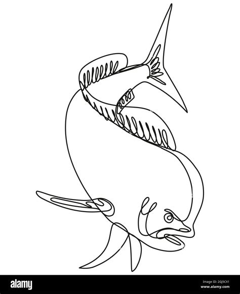 Dorado Dolphin Fish or Mahi Mahi Diving Down Continuous Line Drawing ...