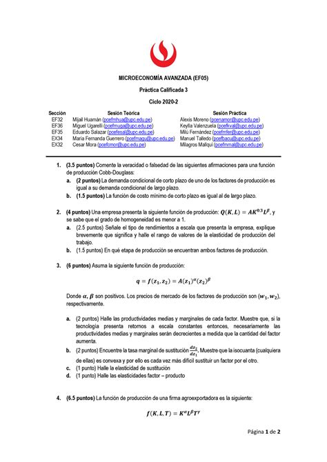 Práctica Calificada 3 Microeconomía Avanzada 2020 Página 1 de 2