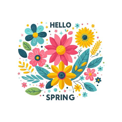 Premium Vector Hello Spring Background With Colorful Flowers Flat