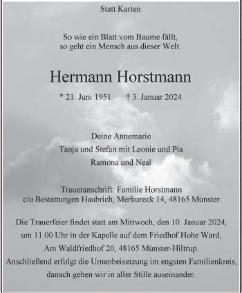 Traueranzeigen Von Hermann Horstmann Trauer Ms