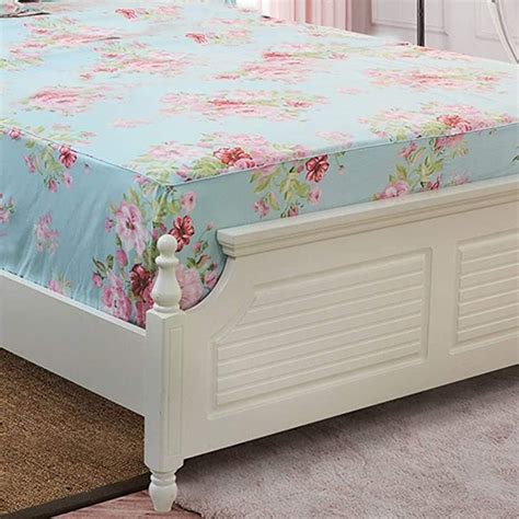 Fadfay Shabby Pink Floral Blue Fitted Sheet Deep Pocket 100