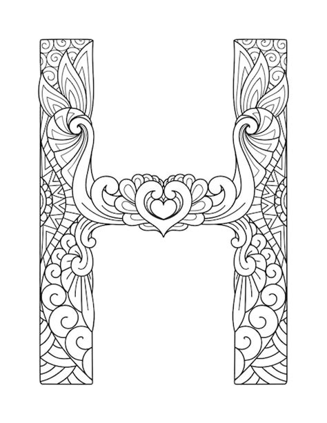 Premium Vector Mandala Letter H Monogram Adult Coloring Book Engraving Design