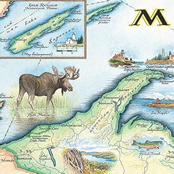 Houghton Lake Michigan Original X Watercolor Contour Map Painting