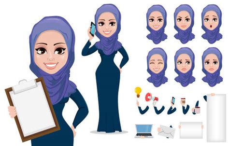 380 Muslim Business Woman On Laptop Stock Illustrations Royalty Free