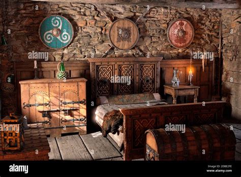 3D rendering of a medieval bedroom interior Stock Photo - Alamy