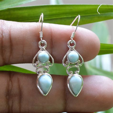 Natürliche Larimar Ohrringe 925 Sterling Silber Ohrringe Larimar