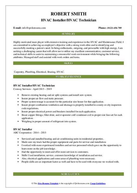 HVAC Installer Resume Samples QwikResume