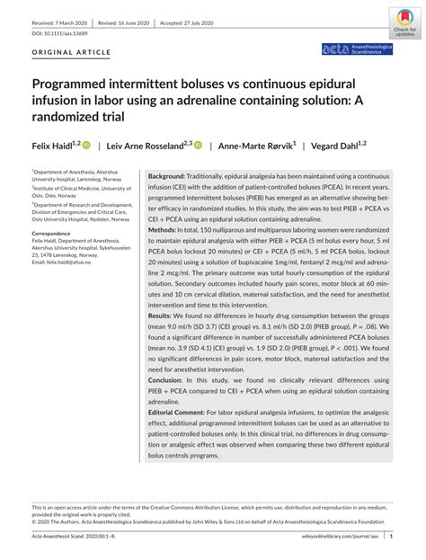 Pdf Programmed Intermittent Boluses Vs Continuous Epidural Infusion