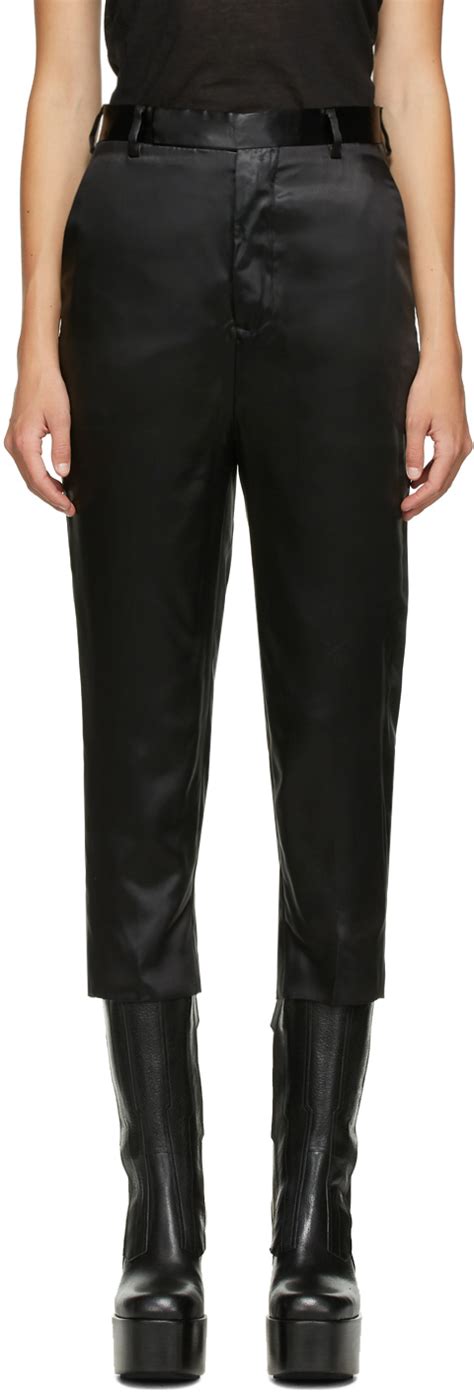 Rick Owens Black Satin Cropped Astaire Trousers Ssense