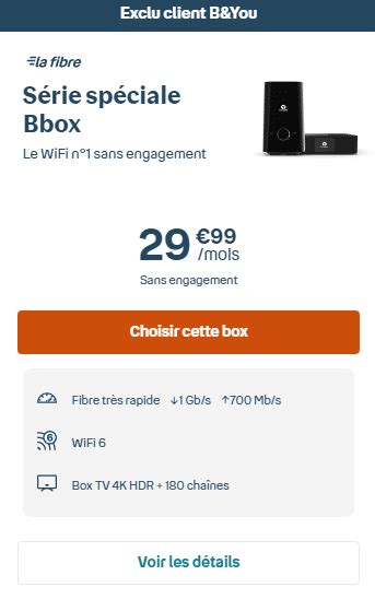 Série spéciale Bbox La fibre 1Gb s est à 29 99 euros par mois