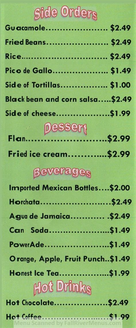 Taqueria El Habanero Fall River Menus