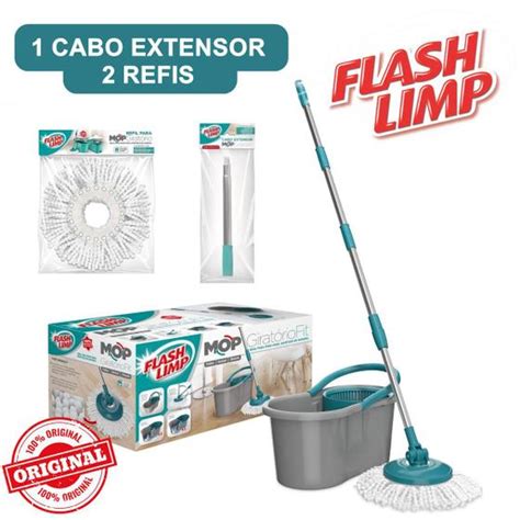 Mop Fit Giratório 2 Refis Microfibra Cabo Extensor Flash Limp