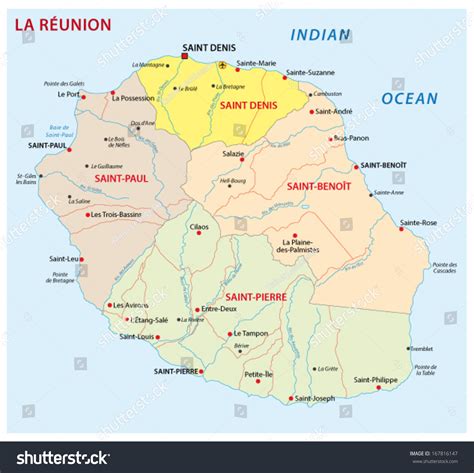 La Reunion Administrative Map Vector De Stock Libre De Regalías