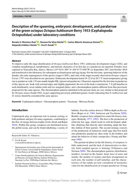 Description of the spawning, embryonic development, and paralarvae of ...