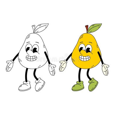 Ripe Yellow Pear In Flat Style Pear Character Funny Cartoon Retro