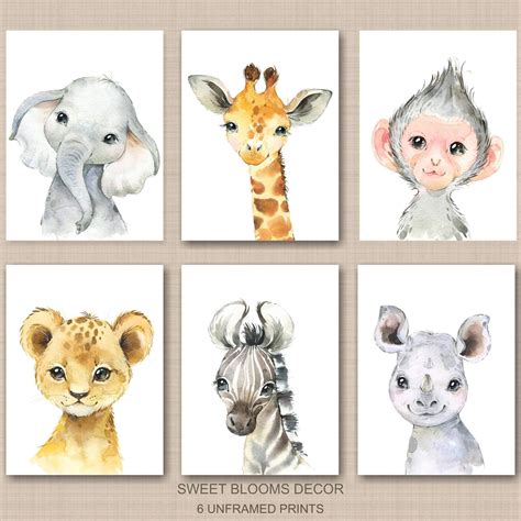 Safari Animals Boy Nursery Wall Art Watercolor Jungle Zoo T Baby Ro