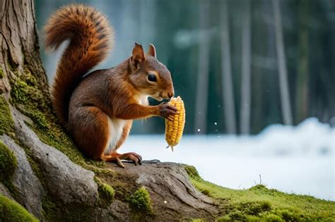 Premium Photo | A squirrel is eating corn