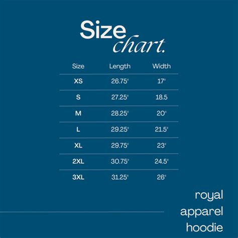 Royal Apparel Hoodie Size Chart – Manatees R Us by Save the Manatee Club