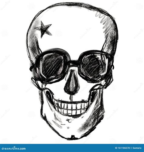 Hand Drawn Skull In Sunglasses Stock Illustration Illustration Of