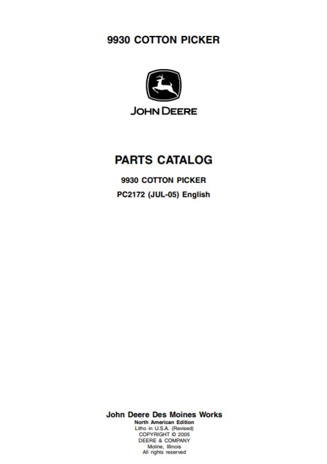 John Deere 9930 Cotton Picker Parts Catalog