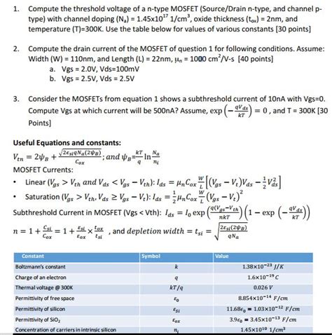 Solved Compute the threshold voltage of a n-type MOSFET | Chegg.com