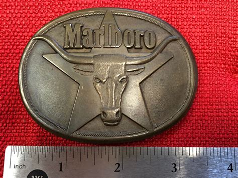 Vintage Philip Morris Marlboro Brass Belt Buckle Gem