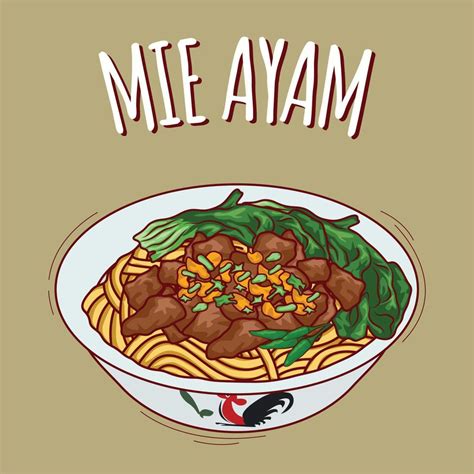 mie ayam ilustración comida indonesia con estilo de dibujos animados