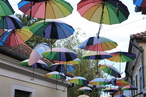 Elements of Architecture of Szentendre with Colorful Umbrellas between ...