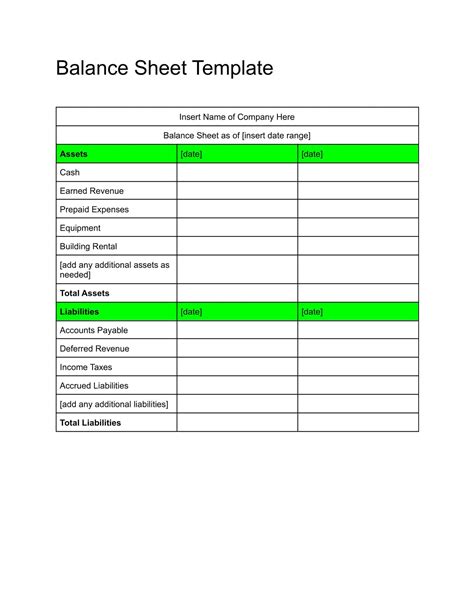 Free Printable Balance Sheet Templates [excel Word Pdf]