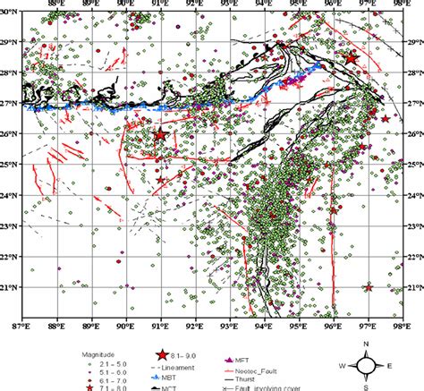 Seismotectonic Map Showing The Epicentres And The Tectonic Features Of