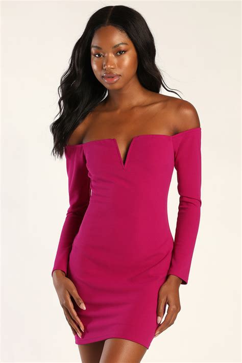 Magenta Bodycon Dress Off The Shoulder Dress Mini Dress Lulus