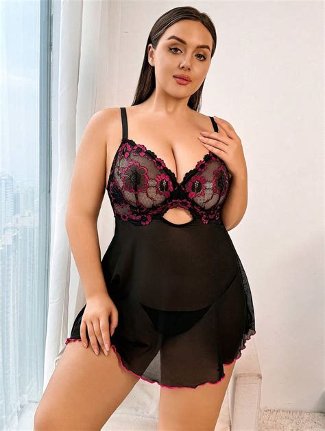 Classic Sexy Plus Size Lace Splicing Mesh With Underwire Sexy Lingerie