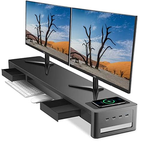 Meatanty Dual Monitor Stand Riser With Drawers Usb Ports And