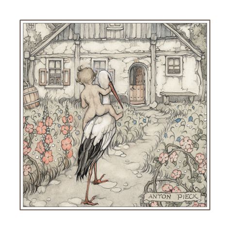 Geboortekaartje Anton Pieck Baby Ooievaar Bloemenpad