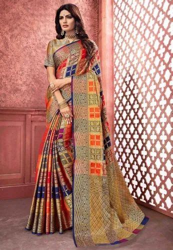 Ethical Wear Printed Multicolor Banarasi Saree M With Blouse Piece