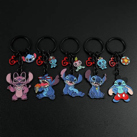 Lilo And Stitch Metal Keychains Kawaii Stitch Enamel Pendant Keyrings