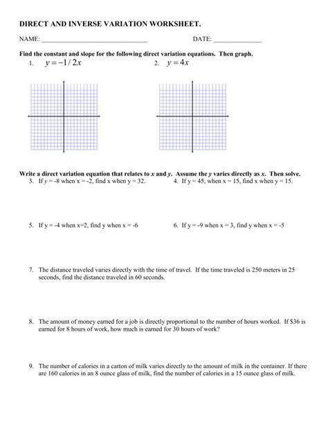 Direct Variation Worksheet Answer Key Algebra 1 TUTORE ORG Master