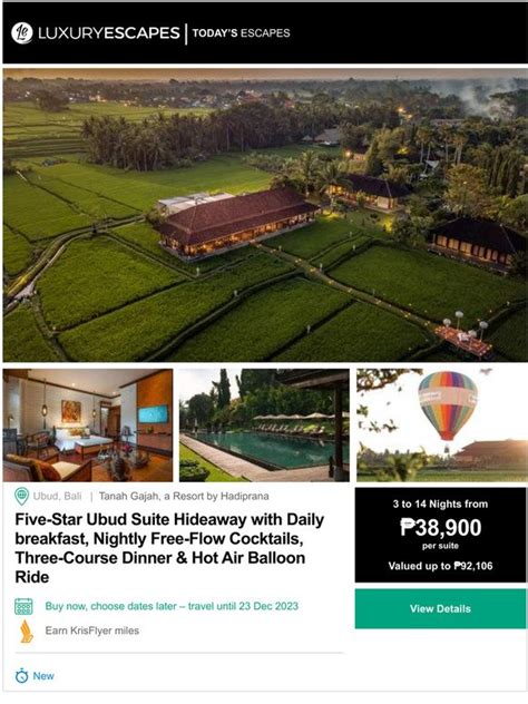 AussieCommerce Bali Ubud 5 Star Hideaway W Hot Air Balloon Ride