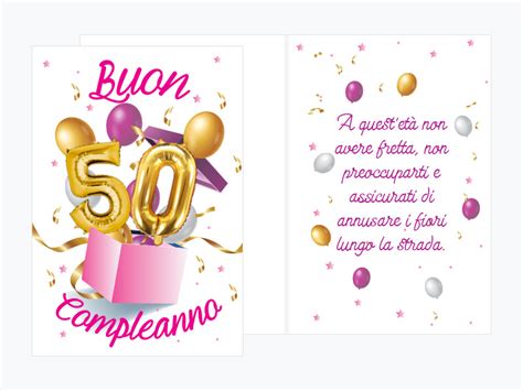 Biglietto Auguri 50 Anni Compleanno Rosa Donna Parole Di Carta