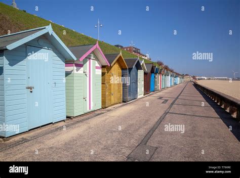 Beach Huts Along The Seafront At Lowestoft Suffolk England Stock