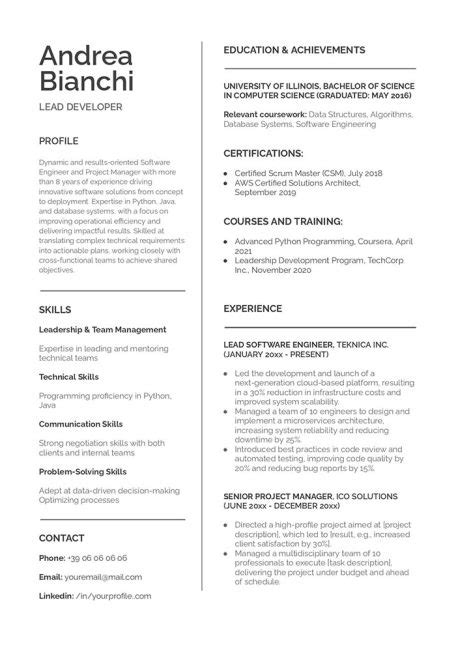 CV Google Docs in Inglese - Template da Scaricare Gratis