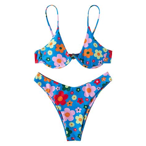 Womens Bikinis Women S Sexy Fashion Flower Print Split Swimsuit Bikini Set Swimsuit Two Piece