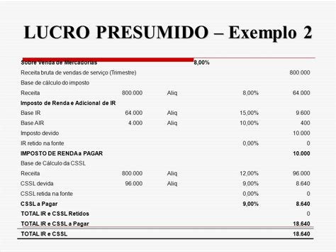 Como Calcular Csll Lucro Presumido Exemplo V Rios Exemplos