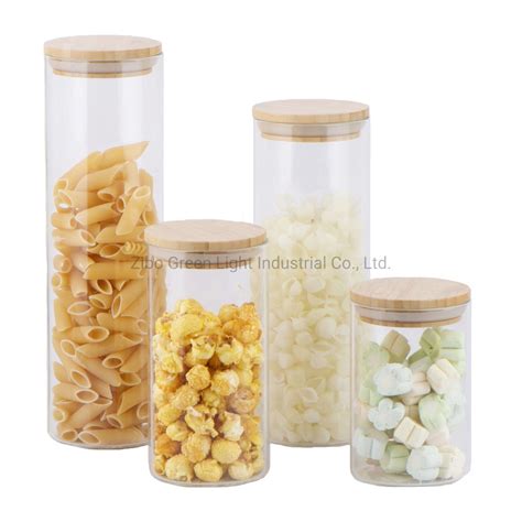 Kitchen Use High Borosilicate Glass Jar Tube Shape With Bamboo Lid For