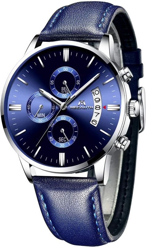 Megalith Mens Watches Blue Chronograph Watches For Men Thin Waterproof