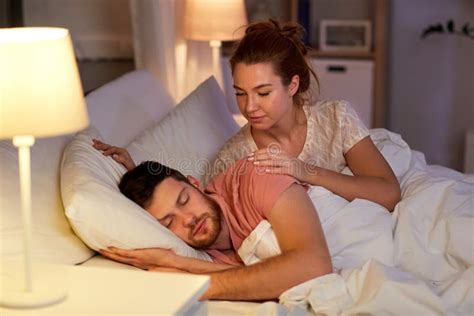 Husband Wakes His Beloved Beautiful Wife In The Morning In Bed Couple