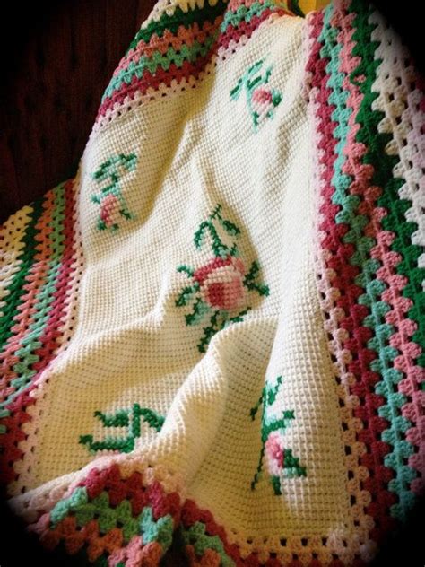 Stunning Vintage Crocheted Afghan Crochet Afghan Vintage Crochet