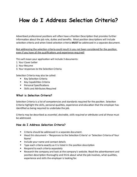 How To Write Selection Criteria Tips And Examples Ma Mores Pics