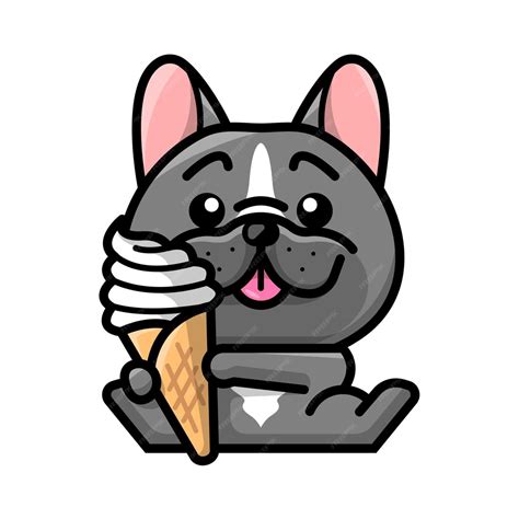 Premium Vector | A CUTE FRENCH BULLDOG IS HOLDING A CONE OF ICE CREAM CARTOON ILLUSTRATION