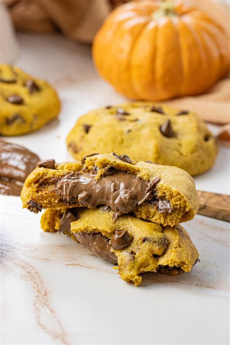 Nutella Stuffed Pumpkin Chocolate Chip Cookies Feeding Your Fam